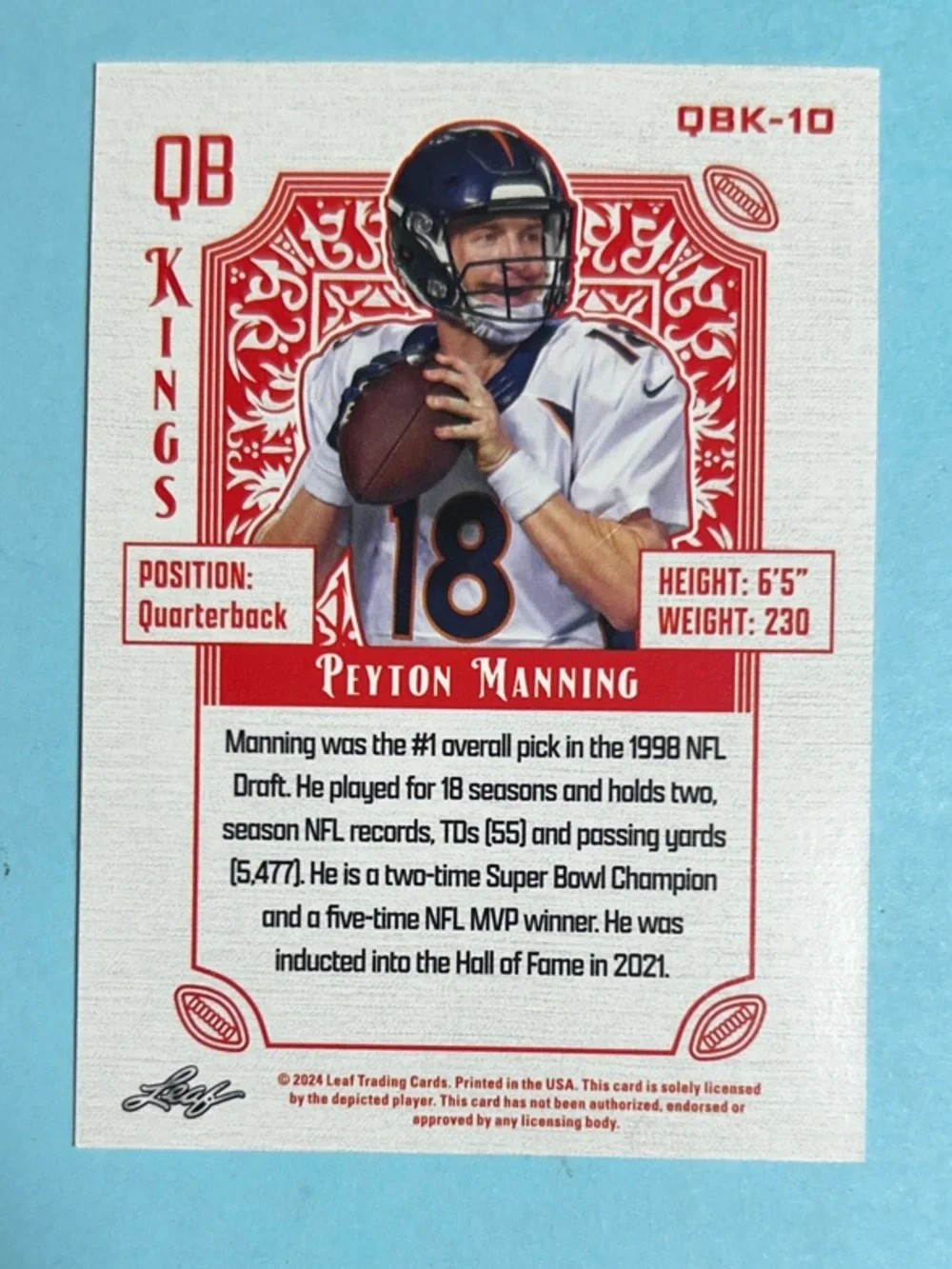 Peyton Manning ,Denver Broncos 2024 Leaf QB Kings Red#QBK-10
